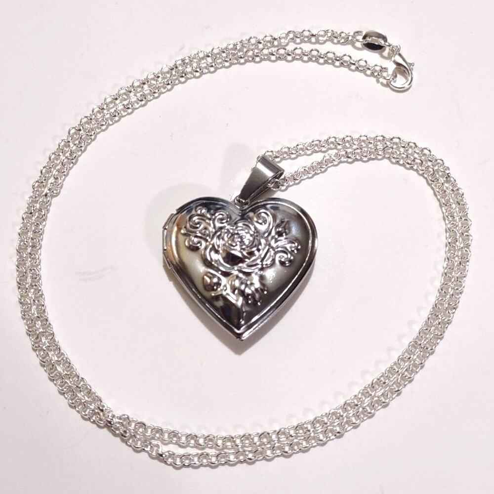 S925 Sterling Silver Necklace Heart Rose Locket Christmas Birthday Gift New!!!
